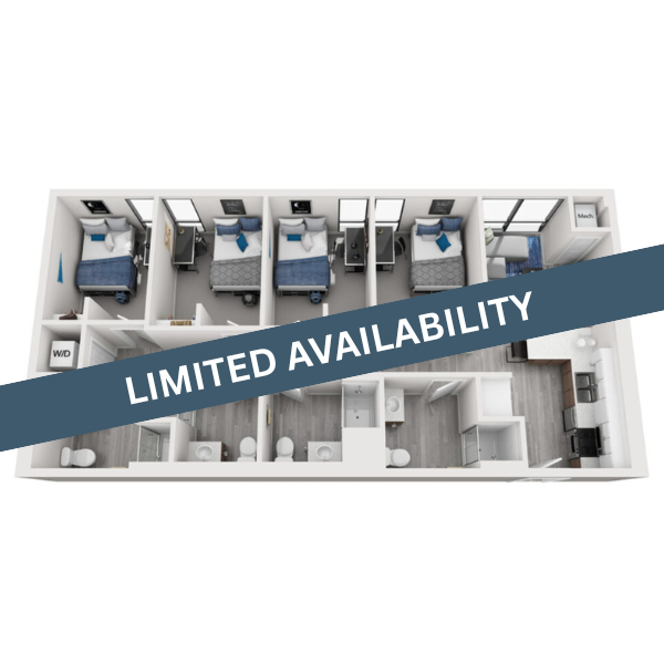 A 3D image of the 4BR/4BA – Type 2 floorplan, a 1228 squarefoot, 4 bed / 4 bath unit