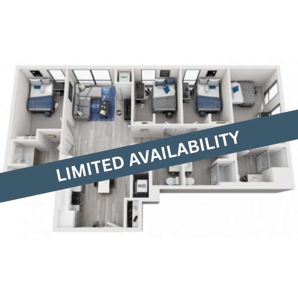 A 3D image of the 4BR/4BA – Type 3 floorplan, a 1228 squarefoot, 4 bed / 4 bath unit